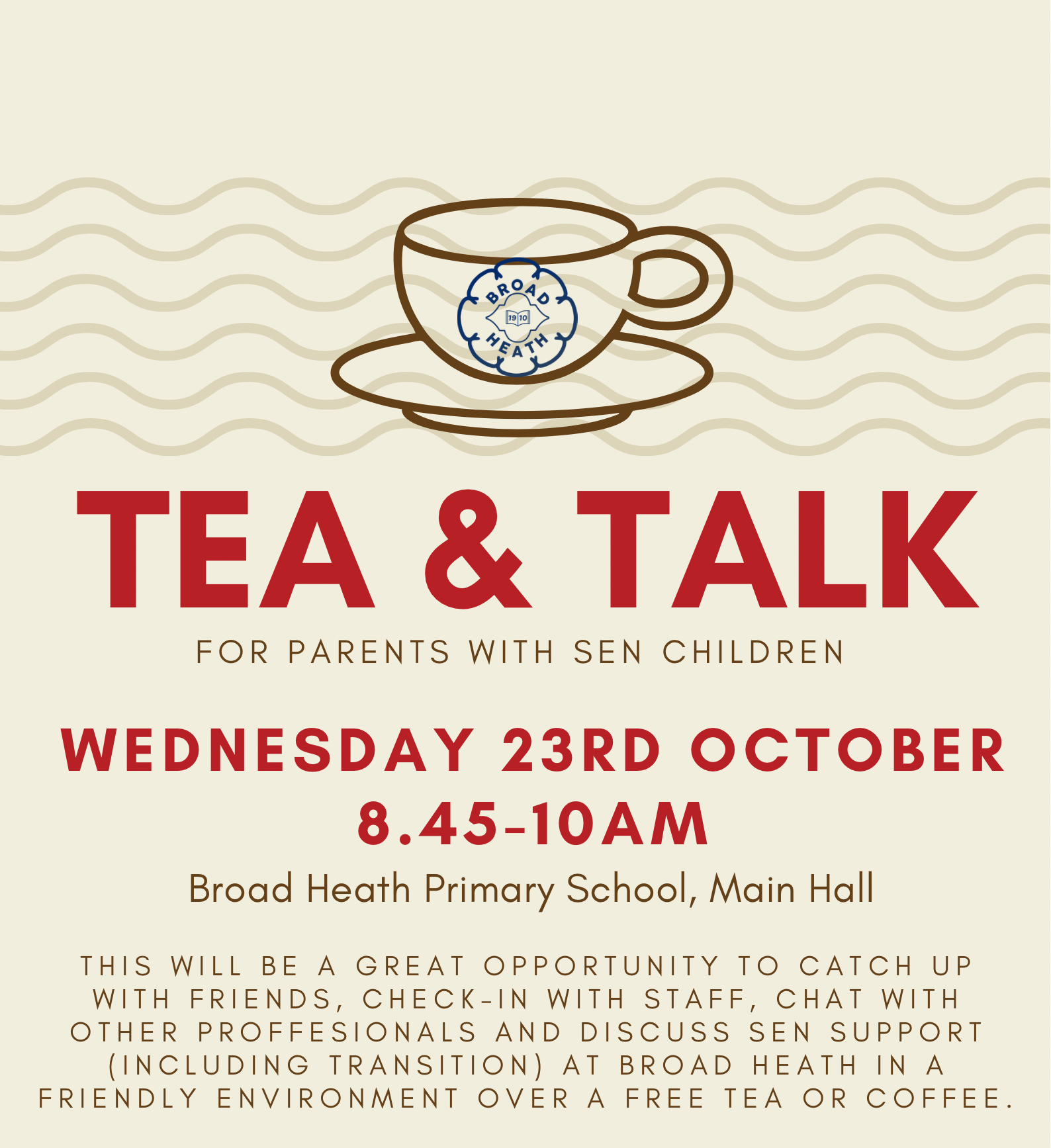 Tea and Talk meeting for parents of SEN children.